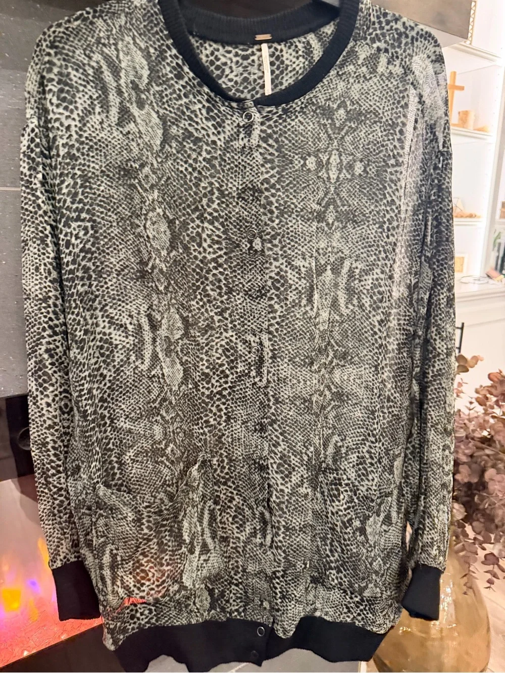 Free People Sheer Snake-Print Bomber Jacket - Black, Green